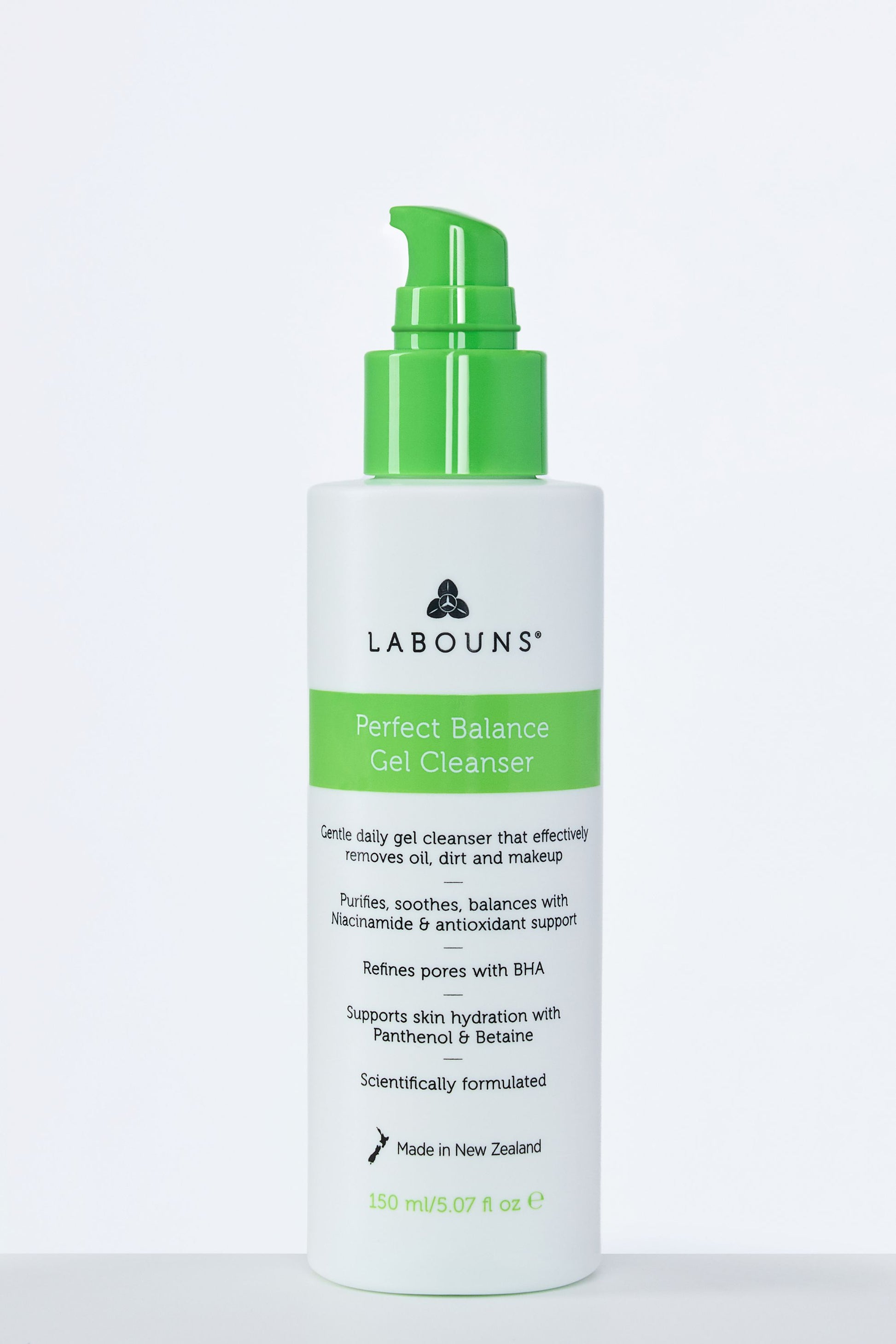 Labouns Perfect Balance Gel Cleanser bottle with green pump on a white background